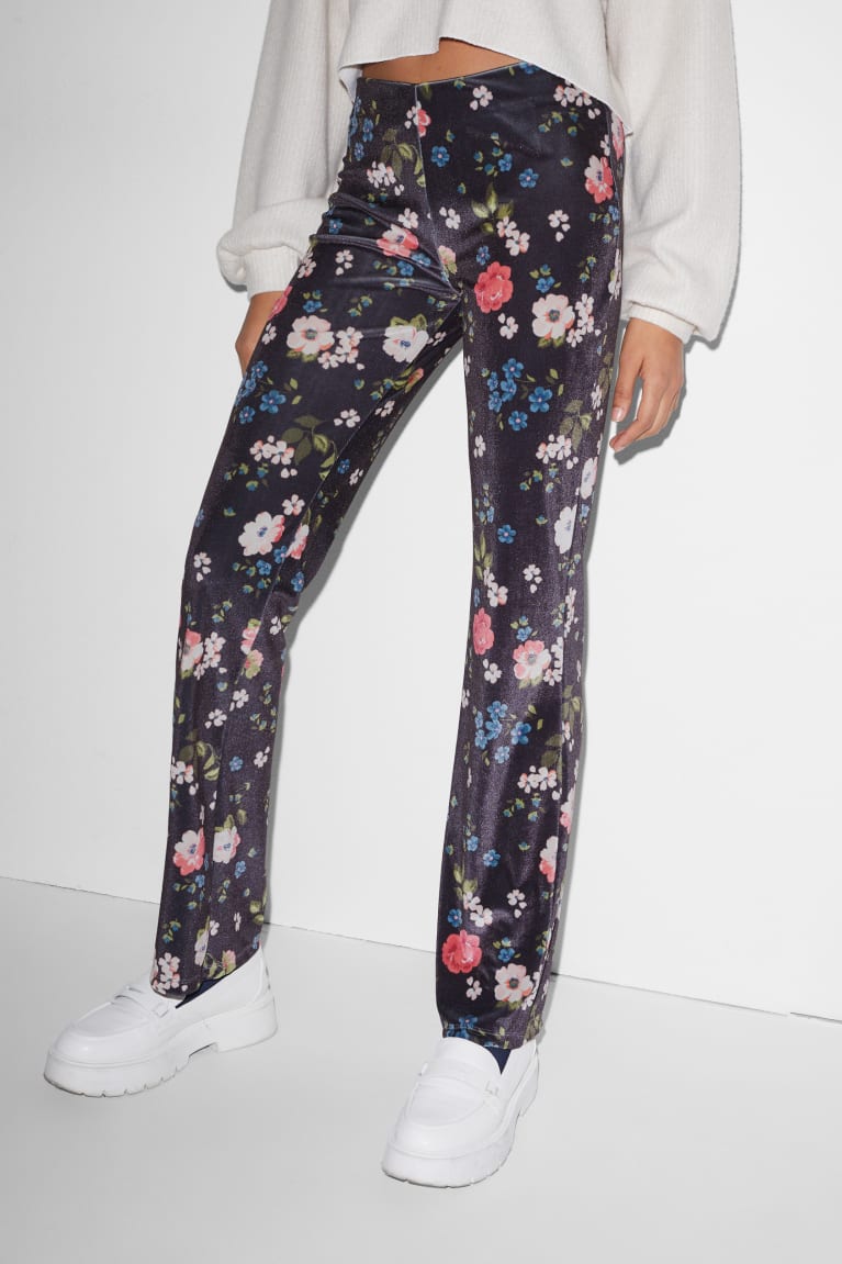  Bleu Foncé Pantalons C&A Clockhouse Velvet Leggings Floral - france MGH-7821413