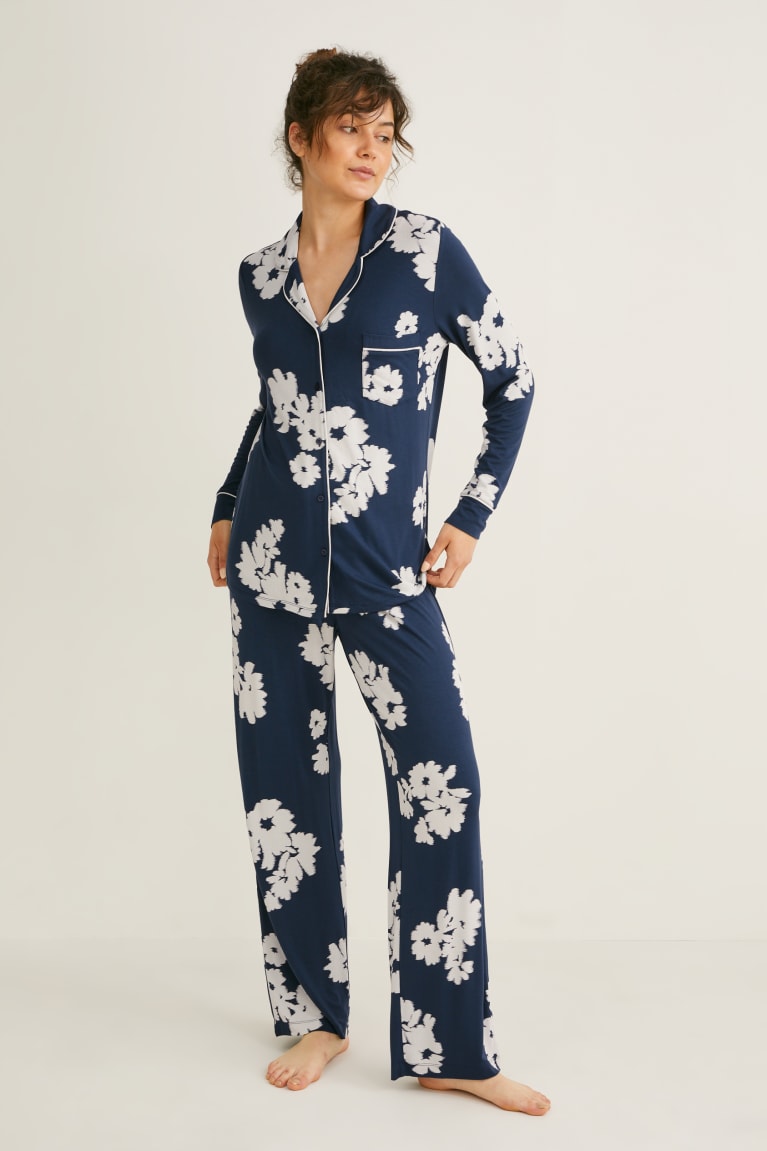  Bleu Foncé Vêtement De Nuit C&A Pyjamas Floral - france AJQ-7671799