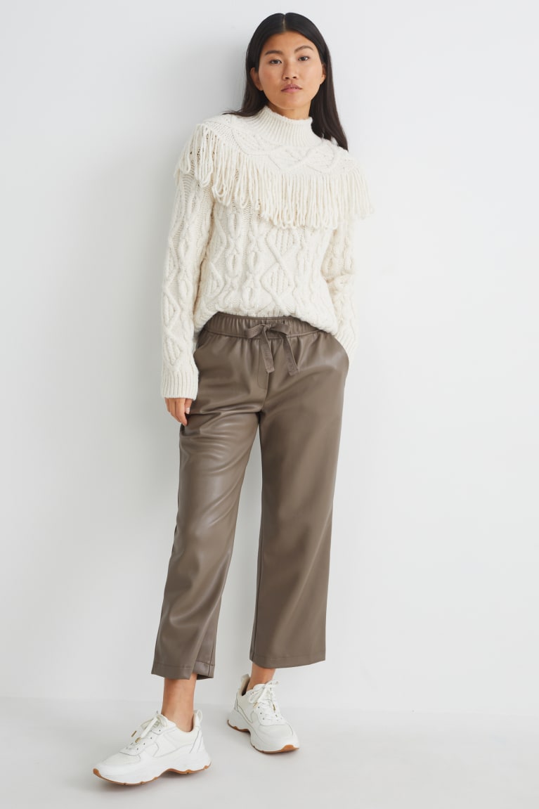  Marron Foncé Pantalons C&A Mid-rise Taille Larges Leg Faux Cuir - france HLU-7500498