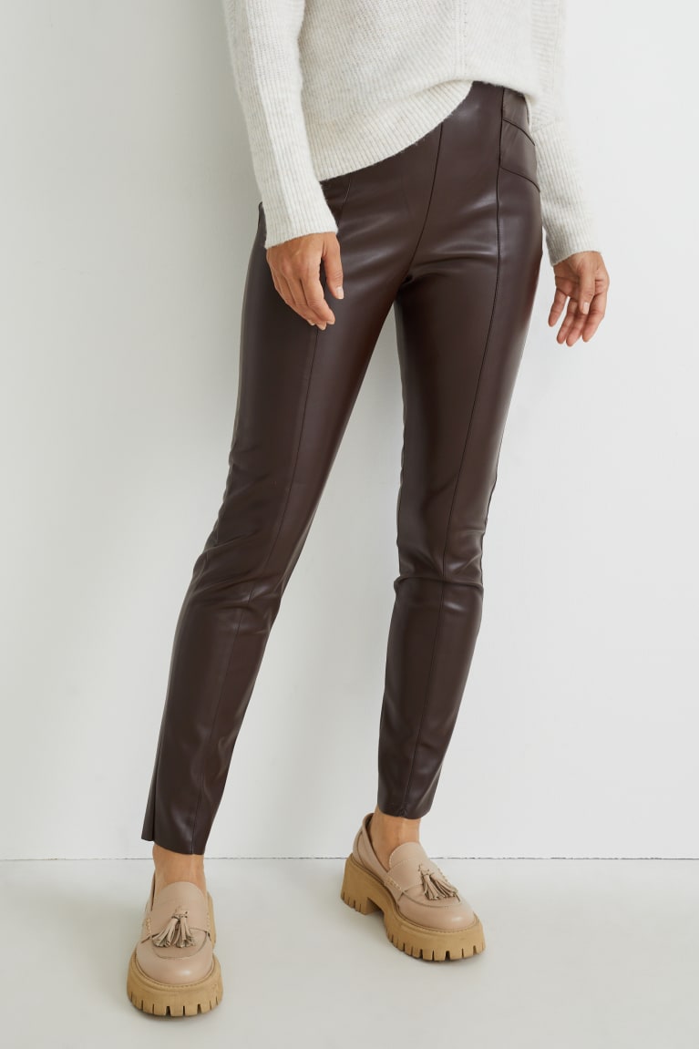  Marron Foncé Pantalons C&A High Taille Mince Fit Faux Cuir - france LLW-7152862