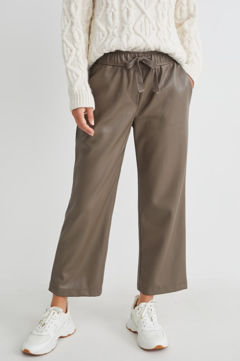  Marron Foncé Pantalons C&A Mid-rise Taille Larges Leg Faux Cuir - france HLU-7500498