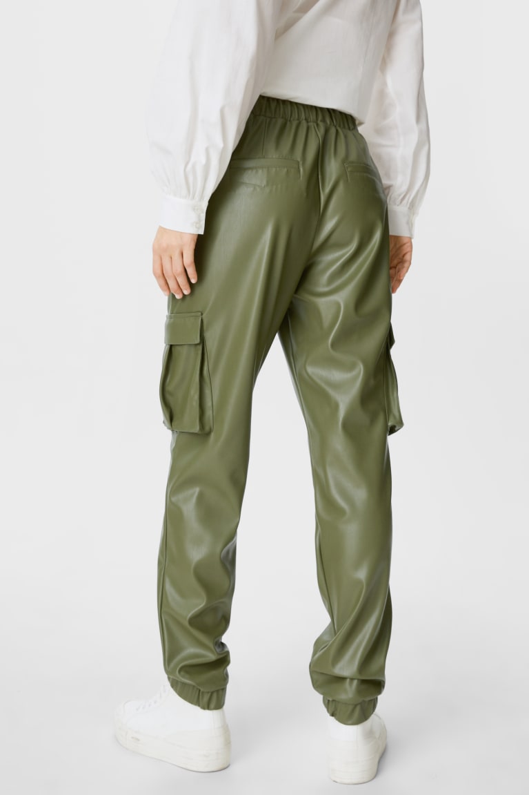  Vert Foncé Pantalons C&A Cargo Faux Cuir Recycled - france AKB-3594625