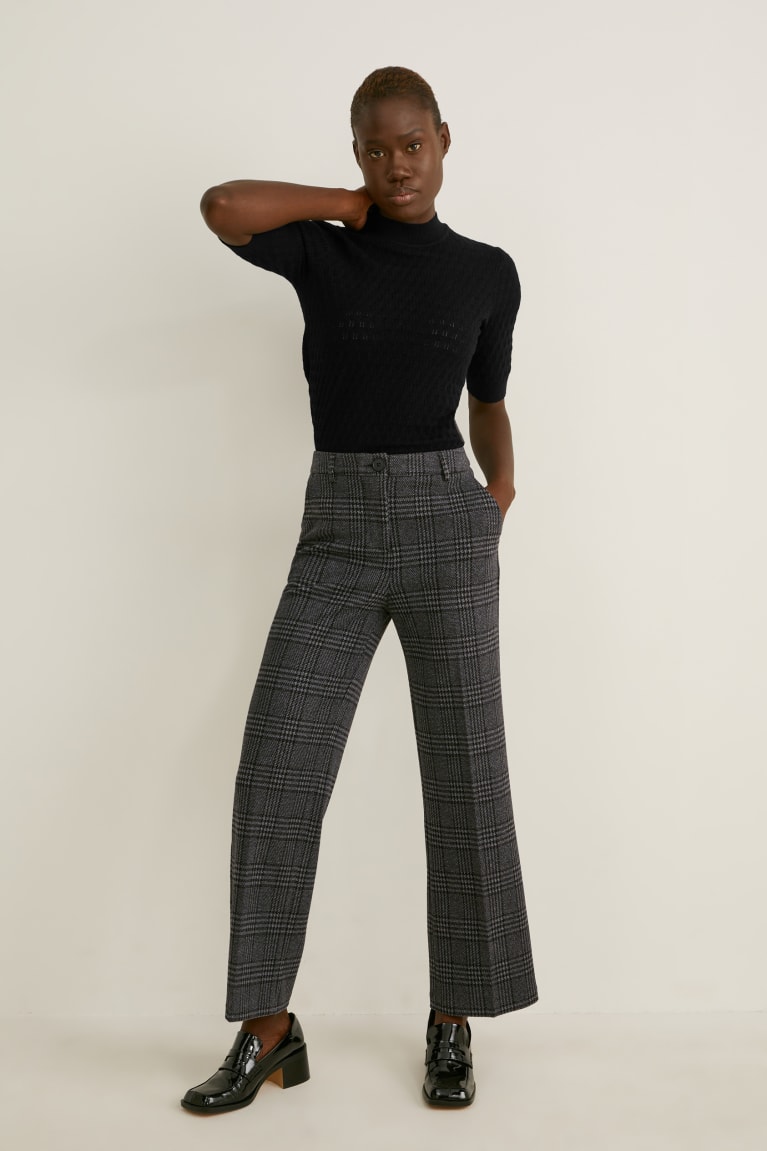  Grise Noir Pantalons C&A Cloth Mid-rise Taille Larges Leg Recycled Check - france FOS-2495466