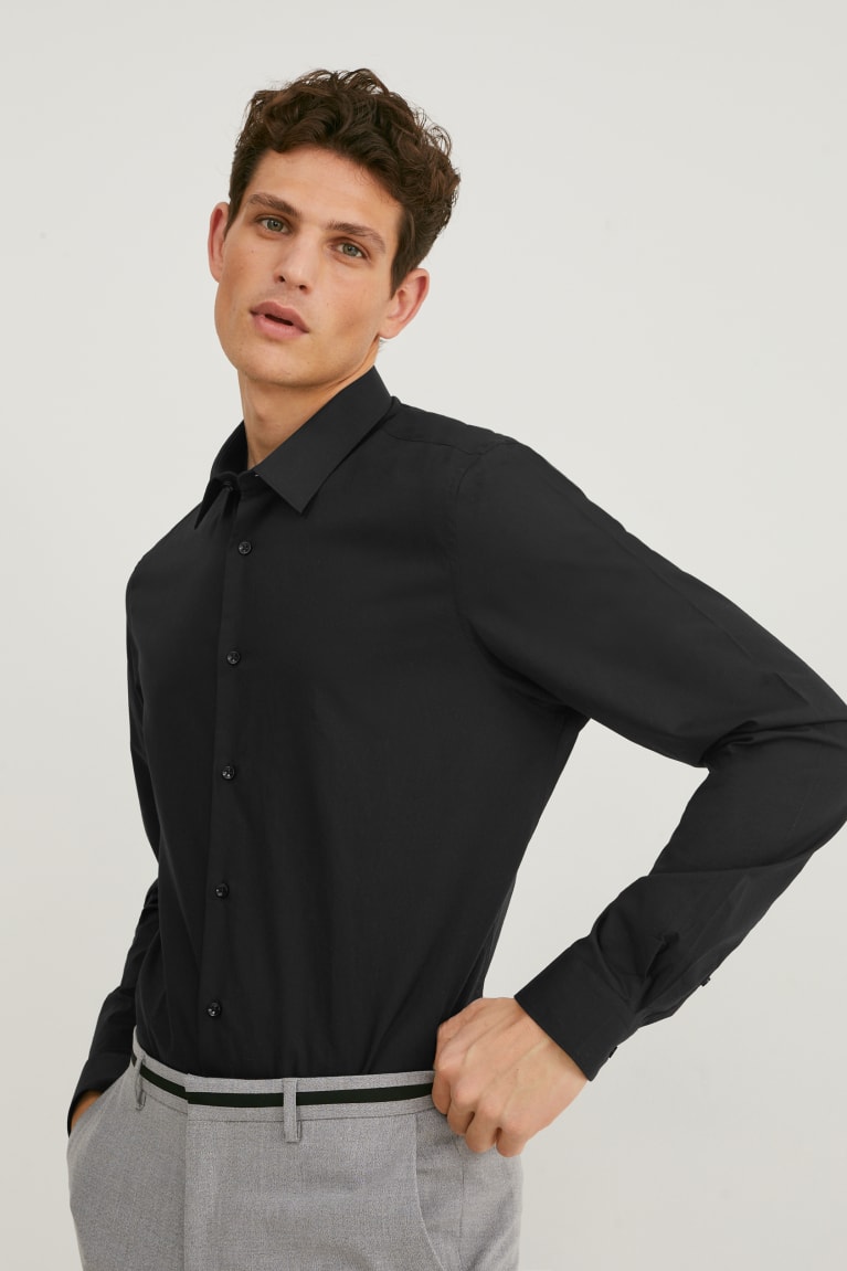  Noir Chemises C&A Business Slim Fit Extra-long Sleeve s Easy-iron - france NGP-3275983