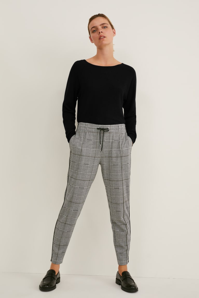  Grise Noir Pantalons C&A Cloth Mid-rise Taille Check - france CYA-0466563