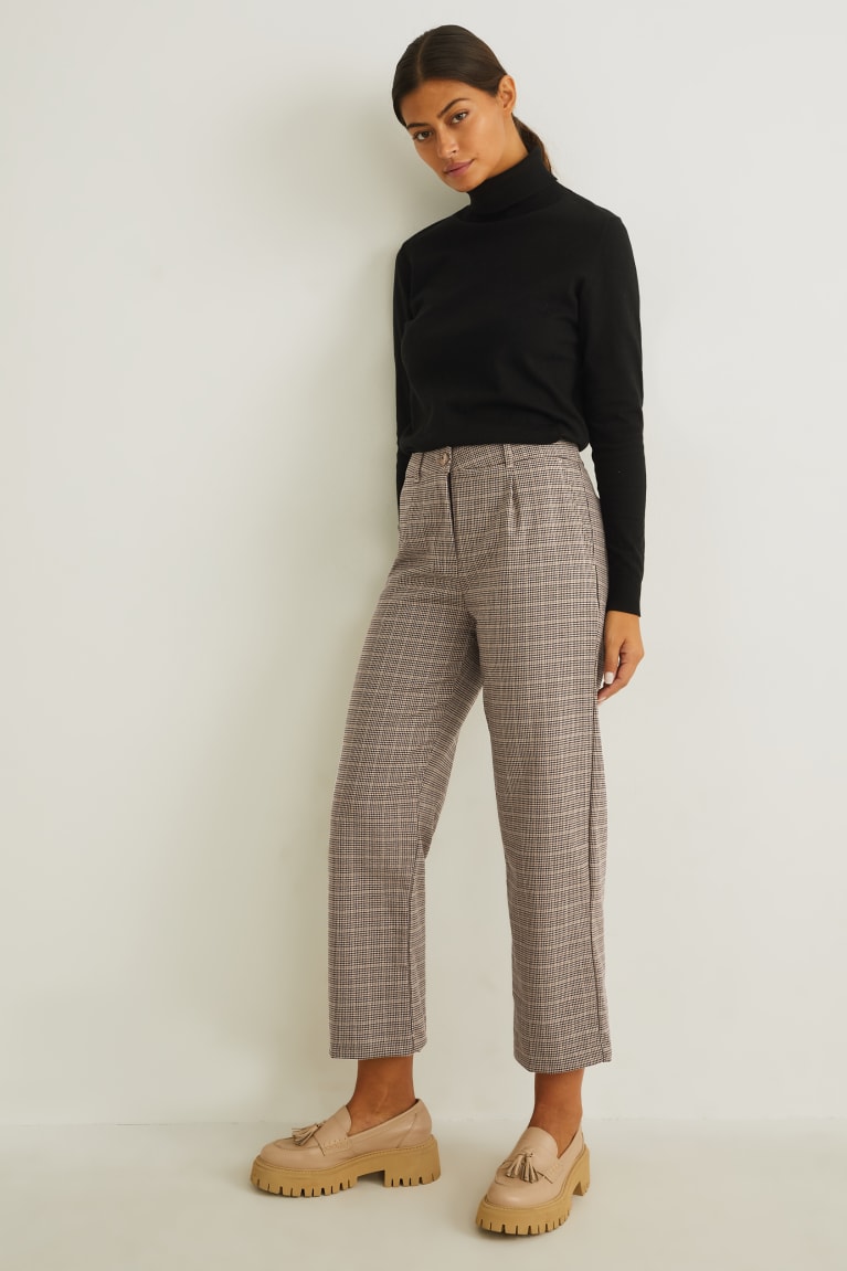  Marron Clair Pantalons C&A Cloth High Taille Regular Fit Recycled Check - france WBM-1726414