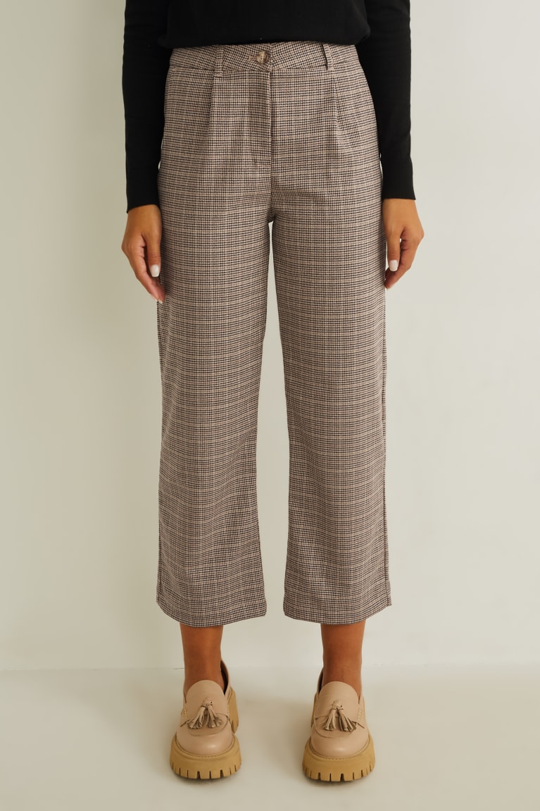  Marron Clair Pantalons C&A Cloth High Taille Regular Fit Recycled Check - france WBM-1726414