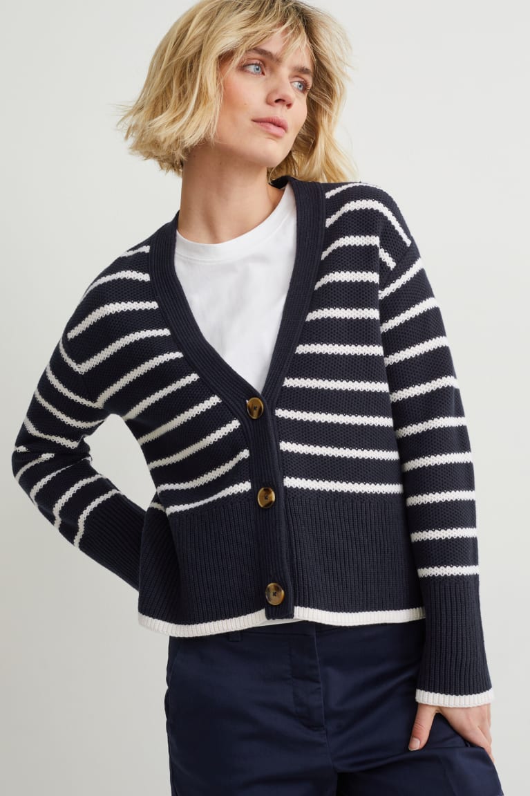  Bleu Blanche Cardigan C&A Basic Rayé - france FWP-5580906