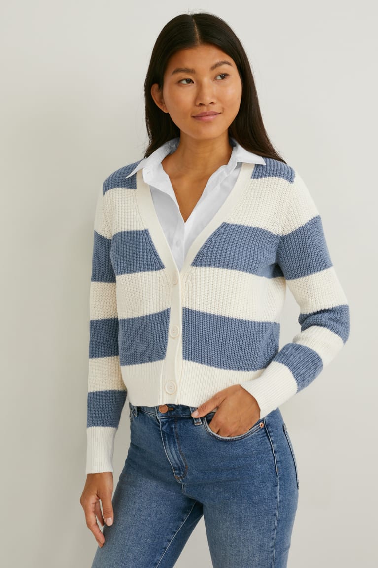  Bleu Blanche Cardigan C&A Rayé - france BCI-1352674