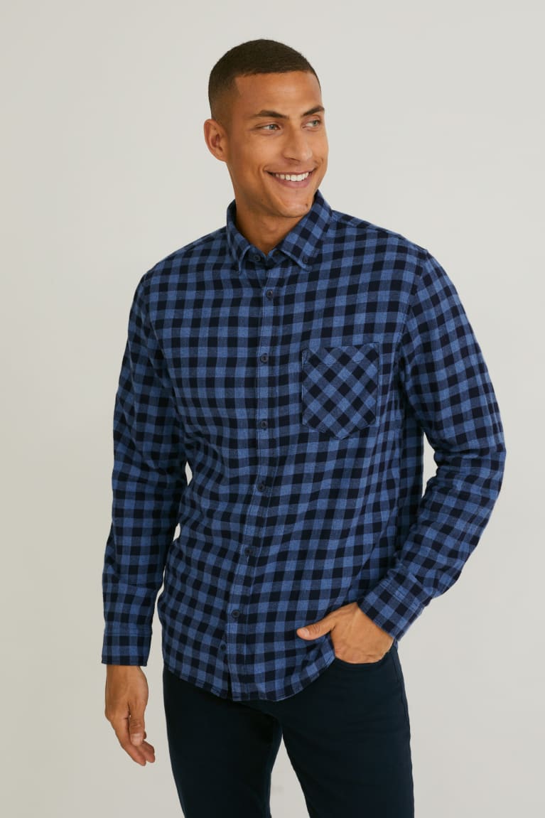  Bleu Chemises C&A Regular Fit Button-down Collar Check - france VJO-0961712