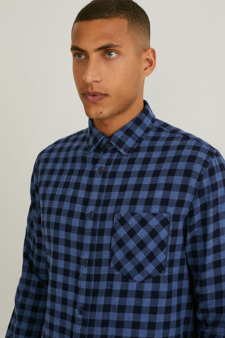  Bleu Chemises C&A Regular Fit Button-down Collar Check - france VJO-0961712