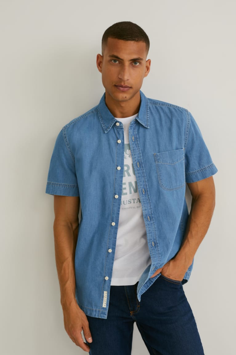  Bleu Bleu Clair Chemises C&A Mustang Denim Slim Fit Kent Collar - france LBZ-2723980