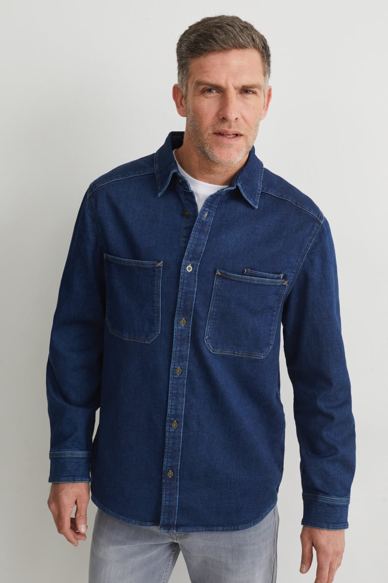  Bleu Bleu Foncé Chemises C&A Denim Regular Fit Kent Collar - france JHJ-7869726