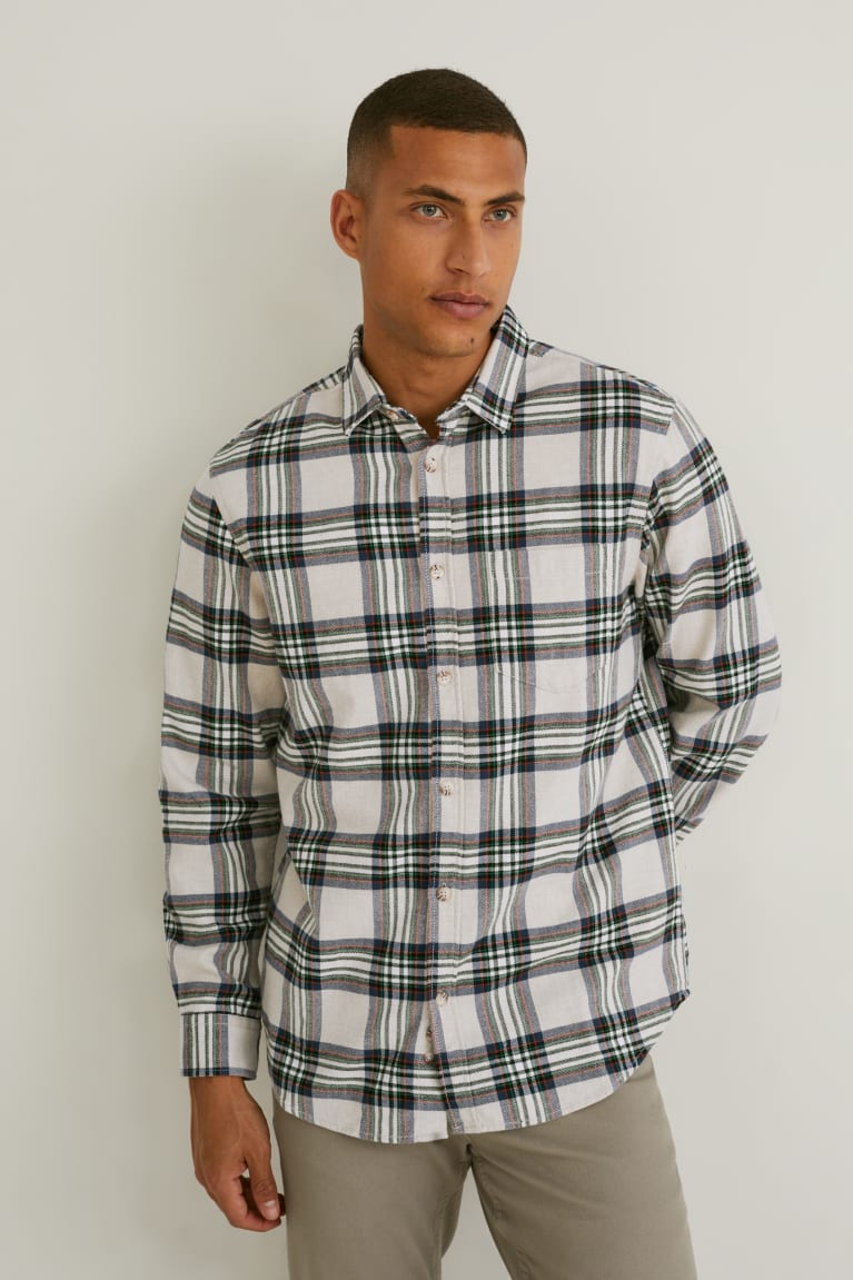  Marron Blanche Chemises C&A Flannel Regular Fit Kent Collar Check - france DBM-9282131