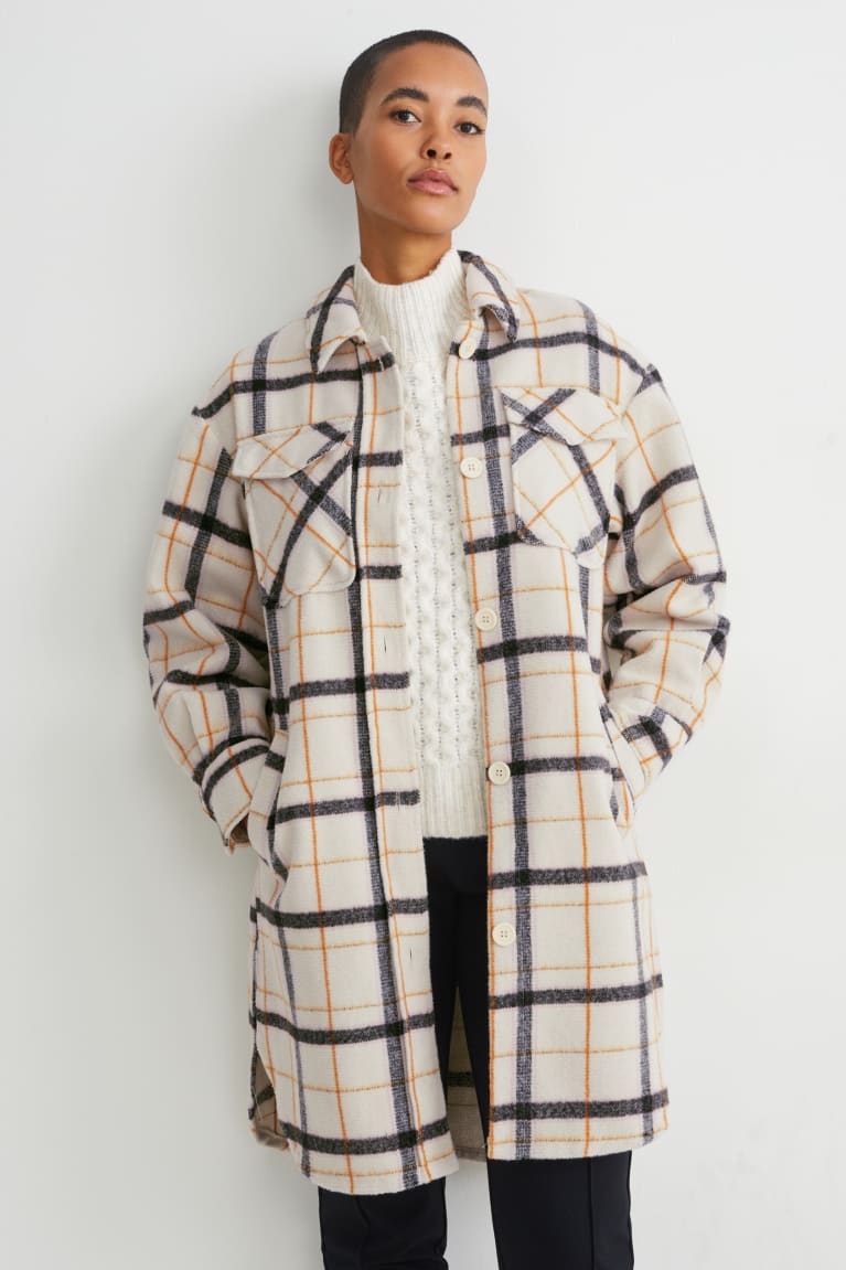  Beige Manteaux C&A Shacket Check - france ZDT-2824497