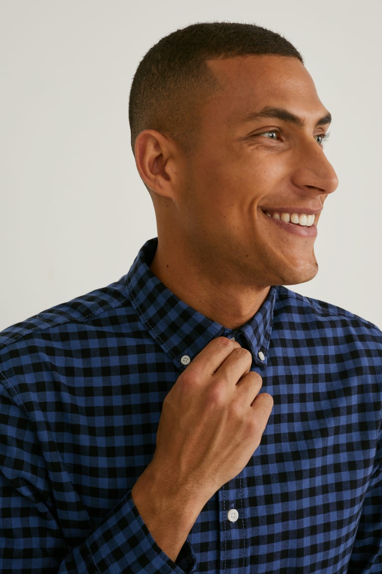  Bleu Foncé Chemises C&A Oxford Regular Fit Button-down Collar Check - france YLH-9286058