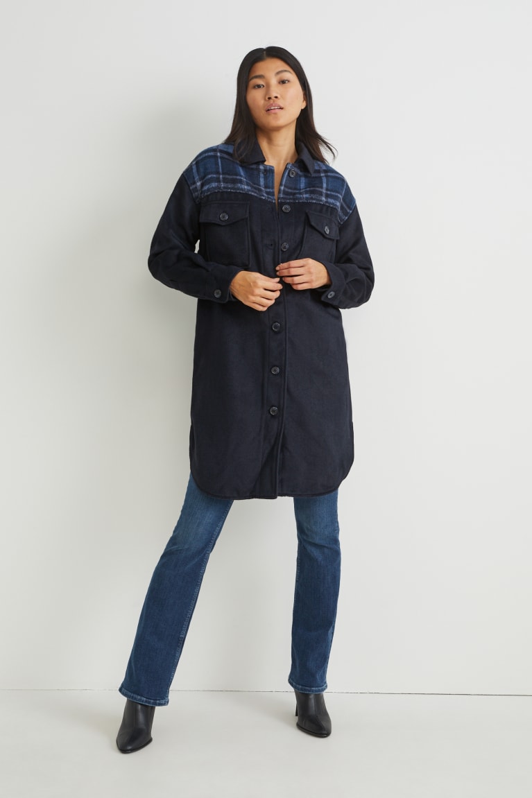  Bleu Foncé Manteaux C&A Flannel Shacket - france XED-5293051