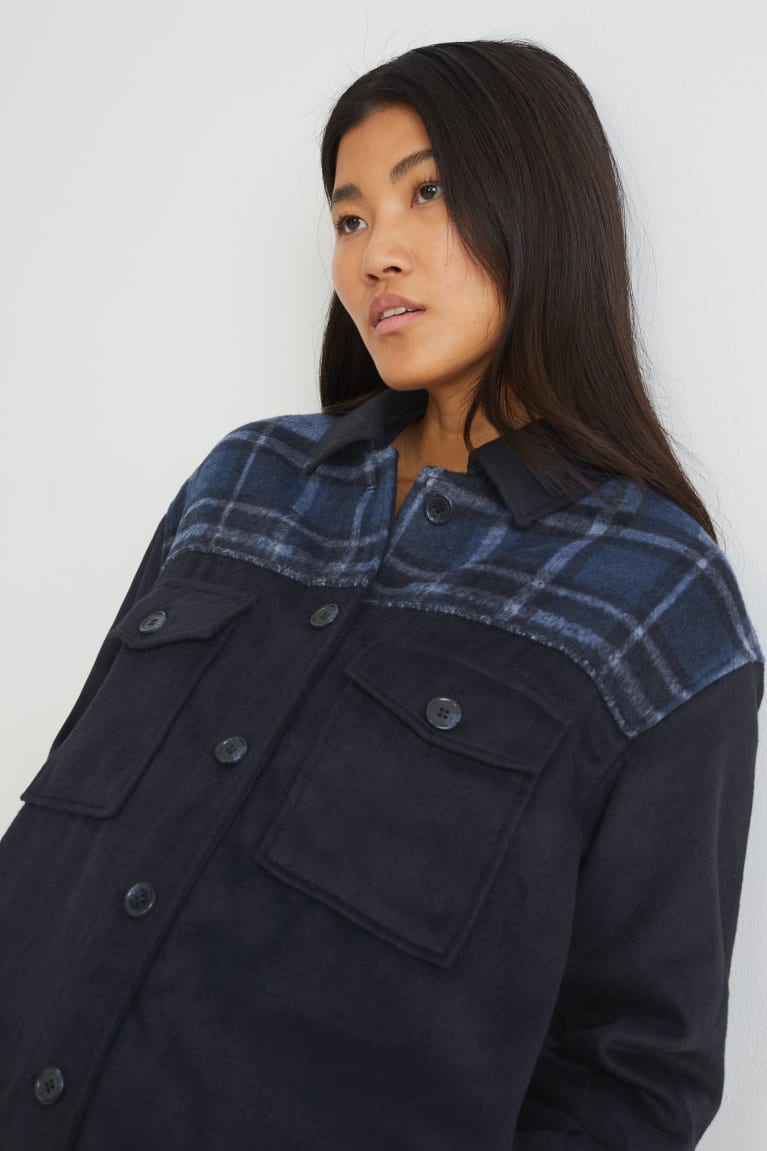  Bleu Foncé Manteaux C&A Flannel Shacket - france XED-5293051