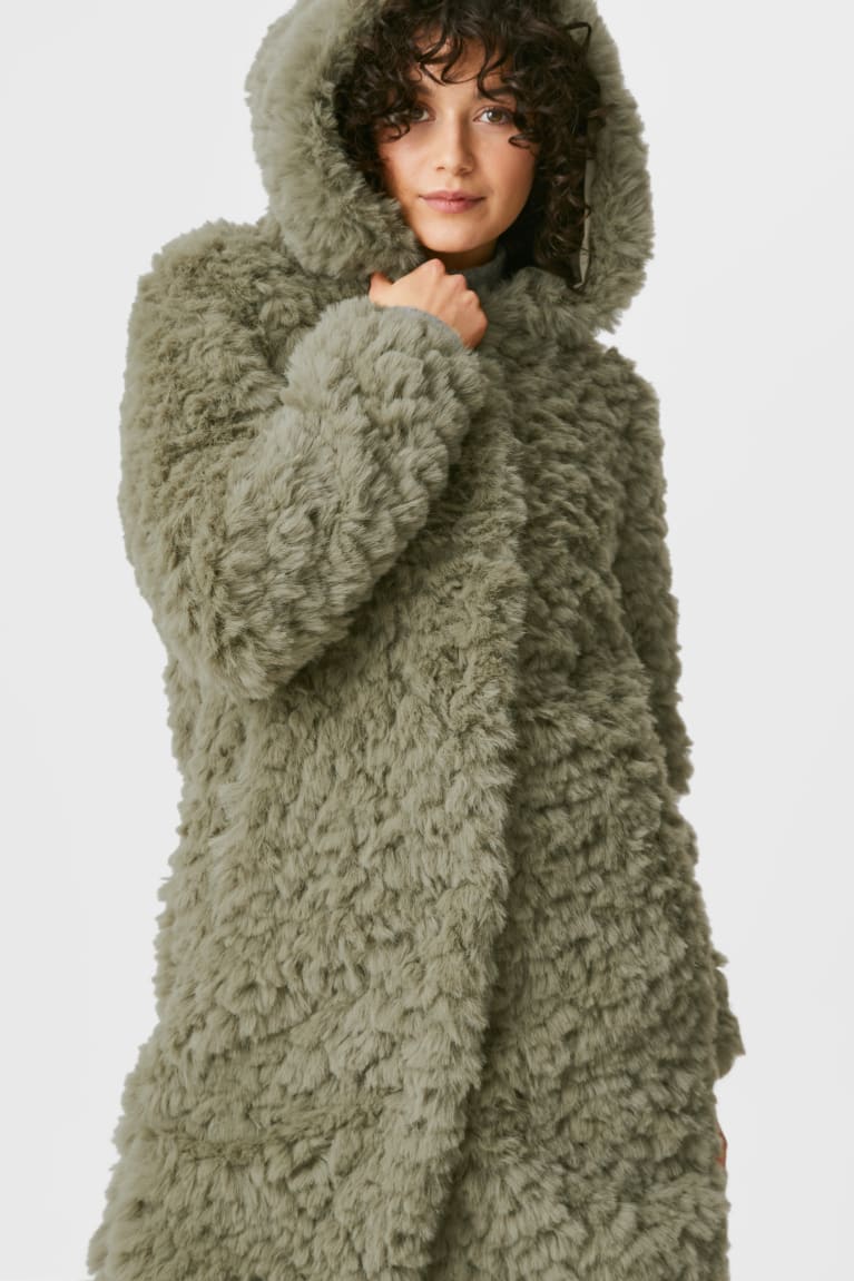  Vert Foncé Manteaux C&A Faux Fur With Hood - france IIF-9478203