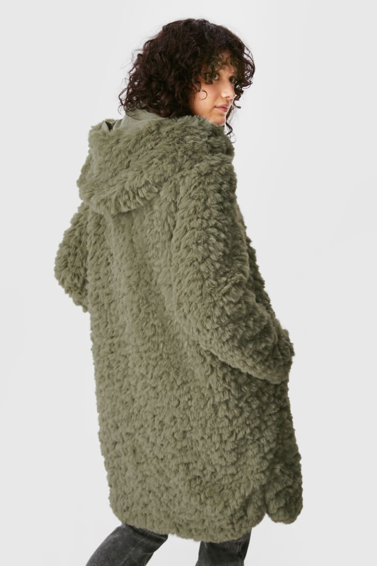  Vert Foncé Manteaux C&A Faux Fur With Hood - france IIF-9478203