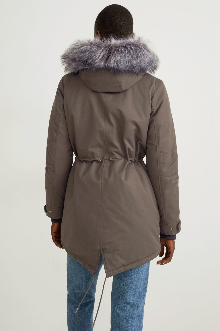  Vert Foncé Manteaux C&A Parka With Hood And Faux Fur Trim D'hiver - france WQE-7619271