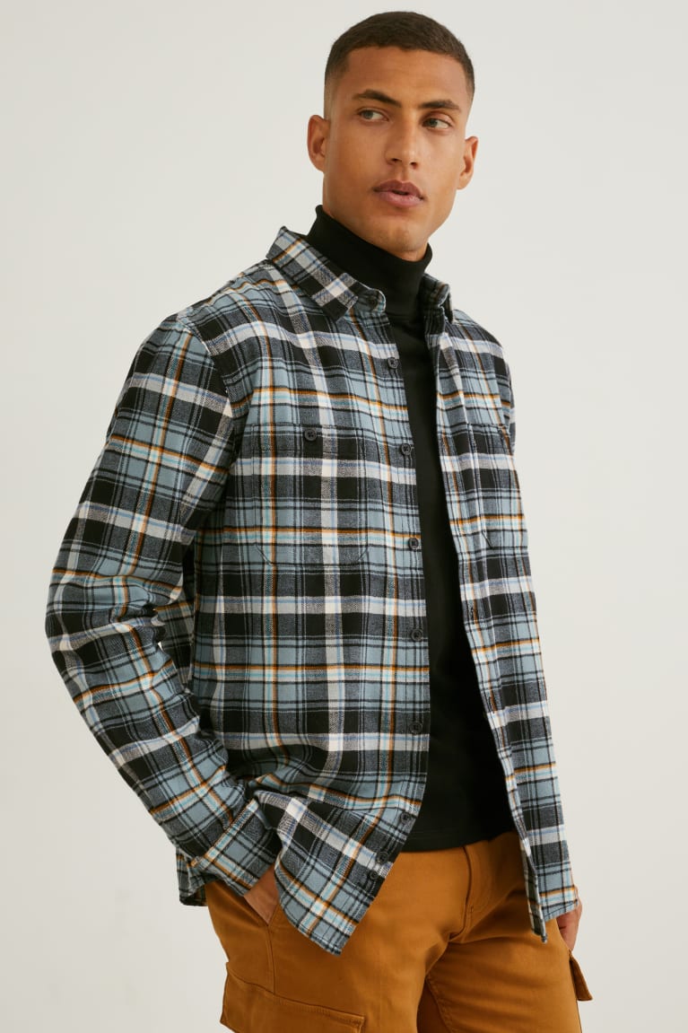  Vert Foncé Grise Chemises C&A Flannel Regular Fit Kent Collar Check - france YOV-1734118