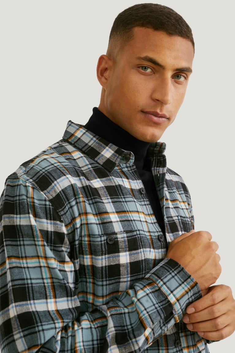  Vert Foncé Grise Chemises C&A Flannel Regular Fit Kent Collar Check - france YOV-1734118