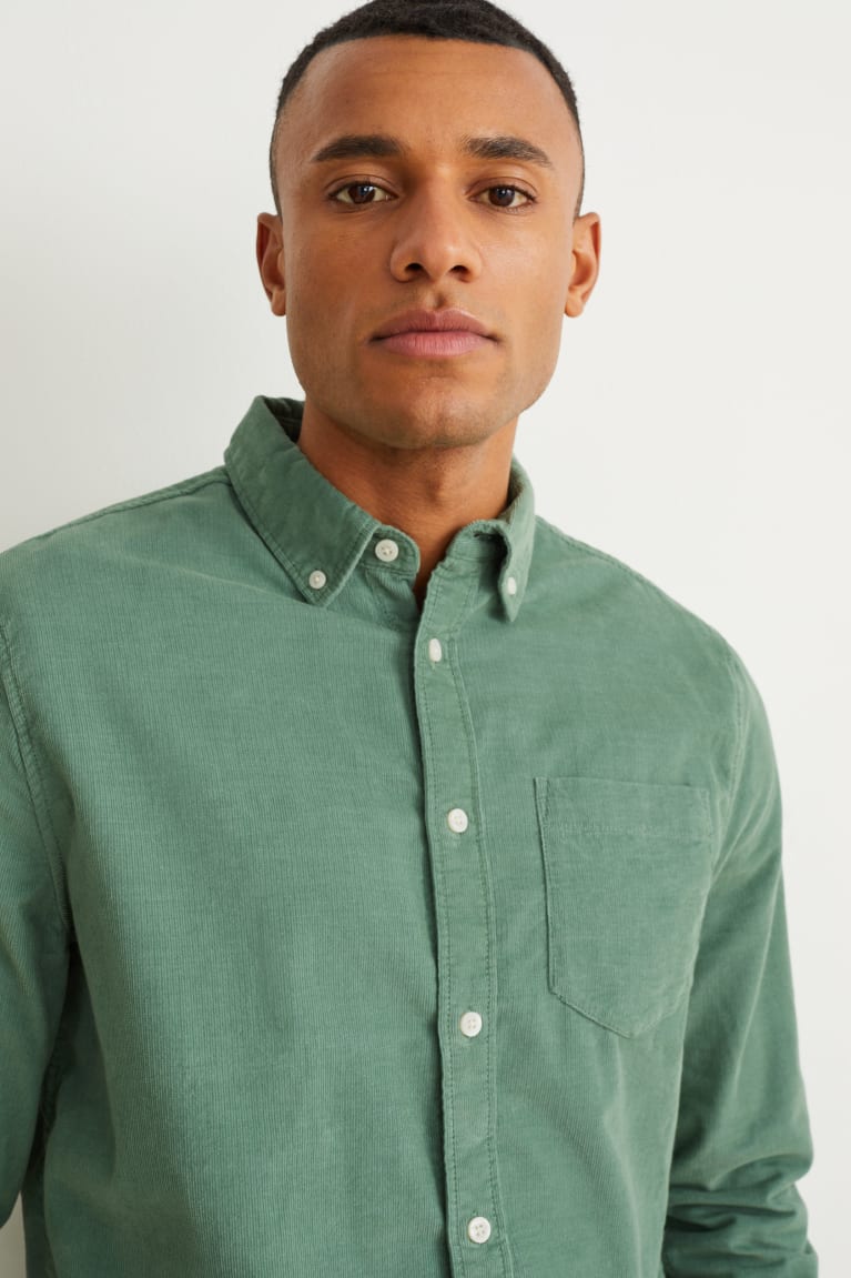  Vert Chemises C&A Corduroy Regular Fit Button-down Collar - france EQF-6228914