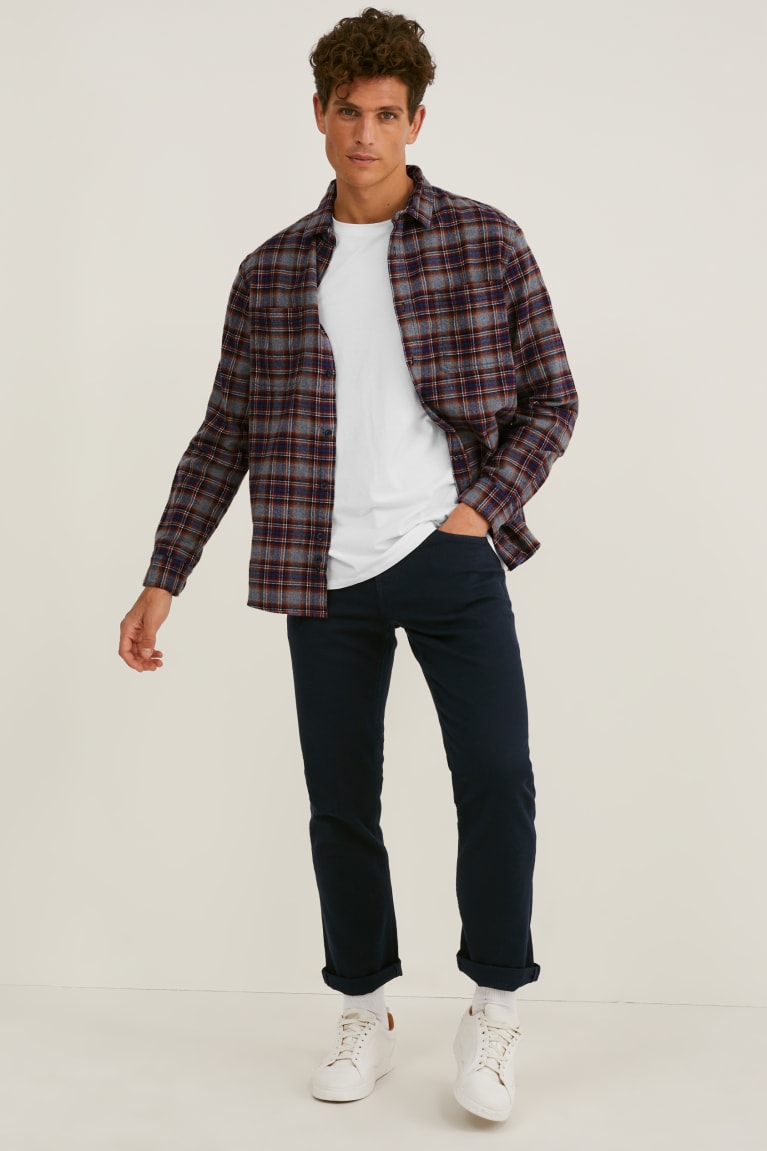  Grise Rouge Foncé Chemises C&A Flannel Regular Fit Kent Collar Check - france IEX-3071198