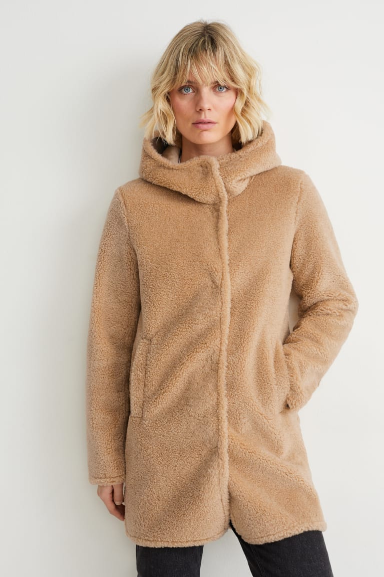  Marron Clair Manteaux C&A Faux Fur With Hood - france KNE-8669383