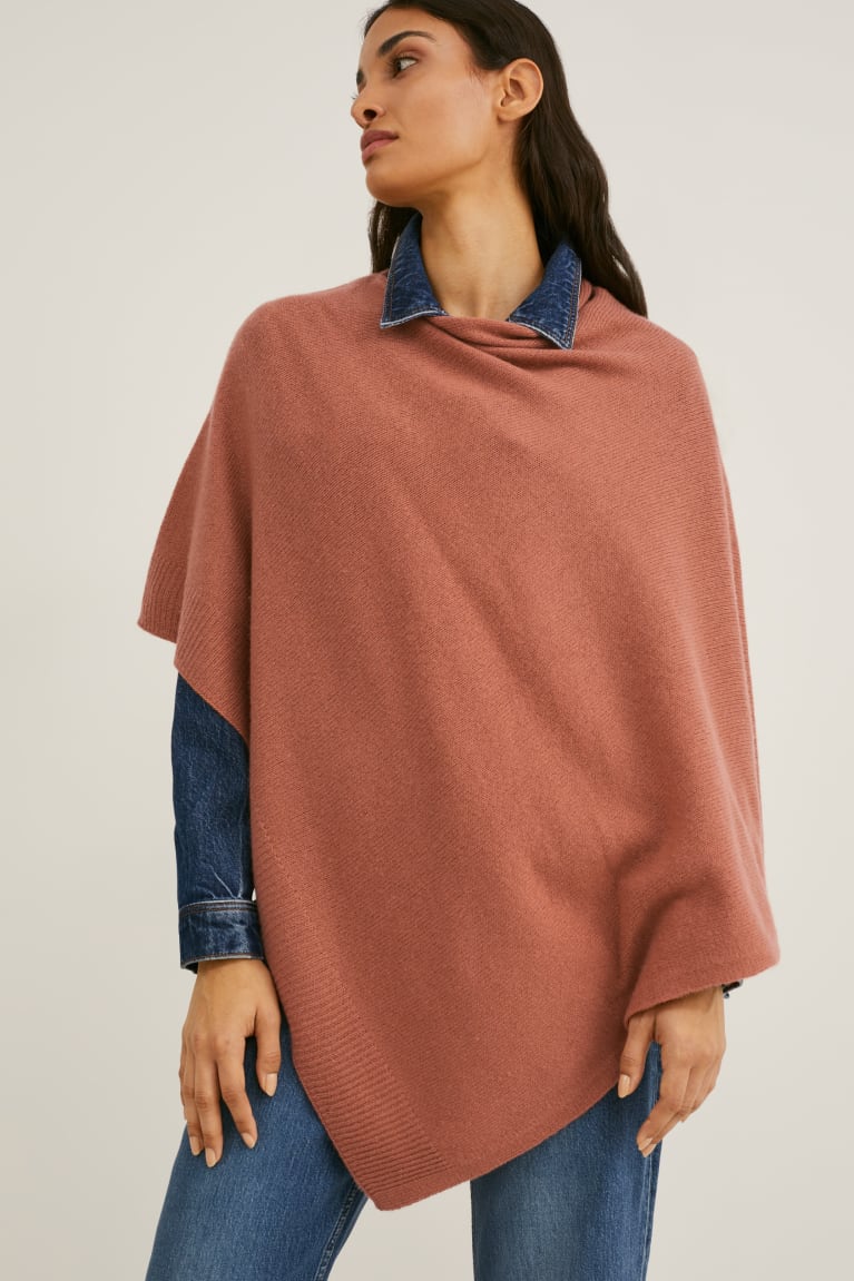  Marron Sweat à Capuche C&A Poncho With Cashmere Laine Blend - france EVL-9709473