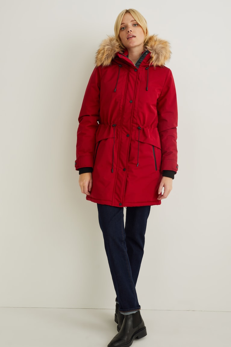  Rouge Manteaux C&A Parka With Hood And Faux Fur Trim D'hiver - france BYM-3465923