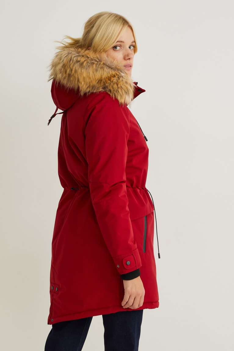  Rouge Manteaux C&A Parka With Hood And Faux Fur Trim D'hiver - france BYM-3465923