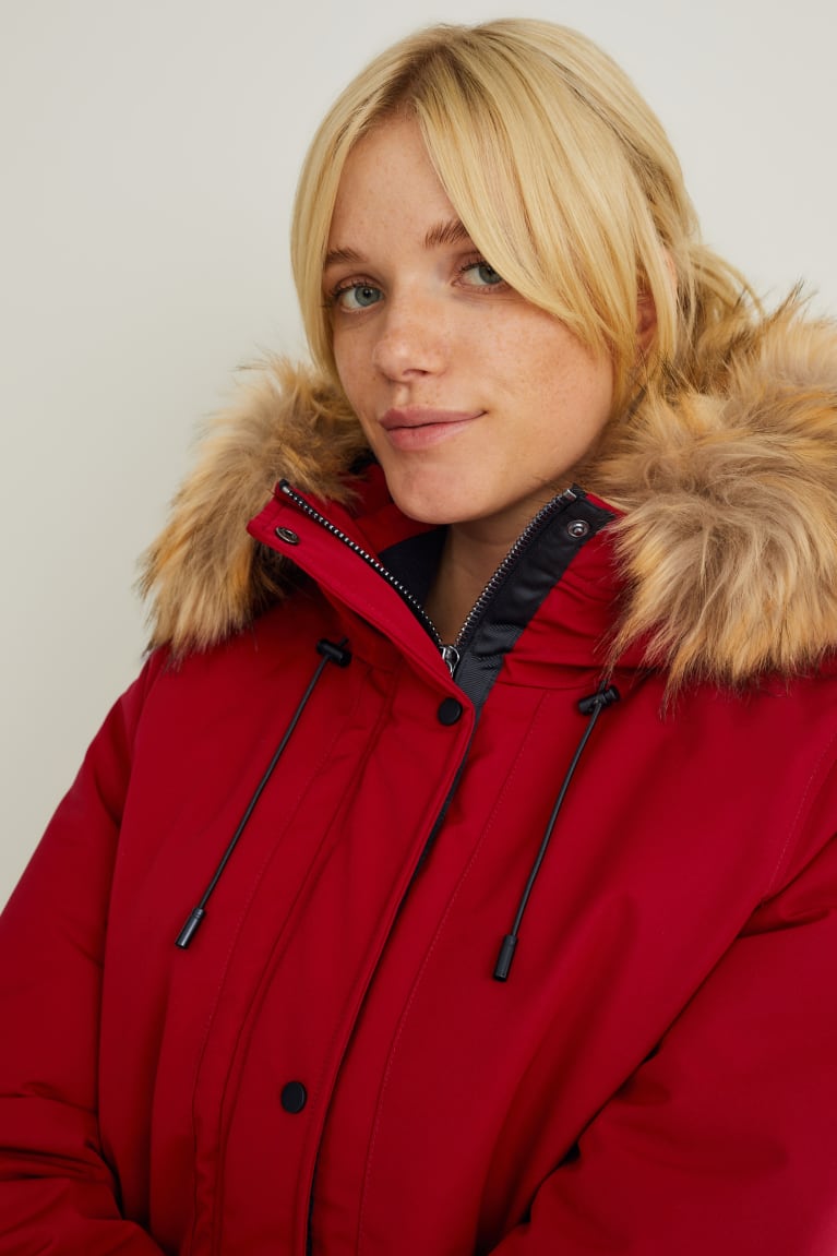  Rouge Manteaux C&A Parka With Hood And Faux Fur Trim D'hiver - france BYM-3465923