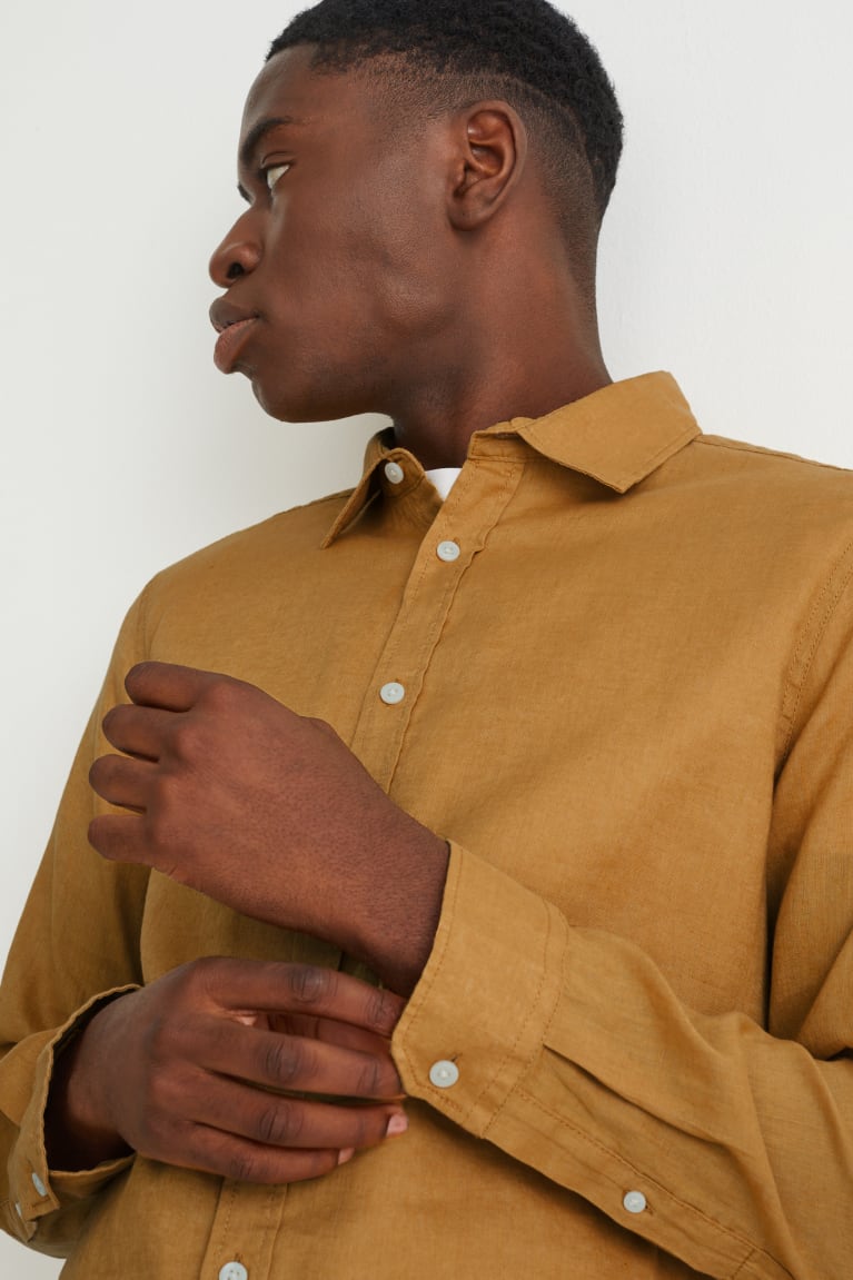  Moutarde Jaune Chemises C&A Regular Fit Kent Collar With Linen Made From European Flax - france WZQ-6190846