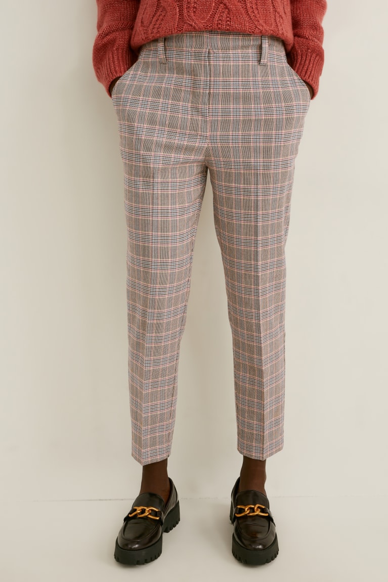  Multicolour Checked Pantalons C&A Cloth High Taille Tapered Fit Recycled Check - france HDB-8938704