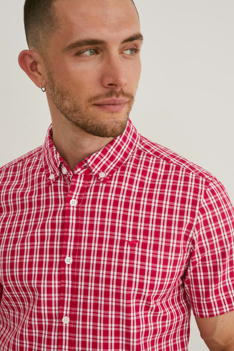  Blanche Rouge Chemises C&A Mustang Slim Fit Button-down Collar Check - france AQD-0770278