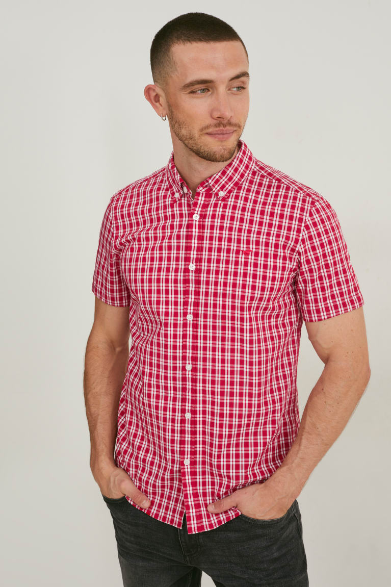  Blanche Rouge Chemises C&A Mustang Slim Fit Button-down Collar Check - france AQD-0770278