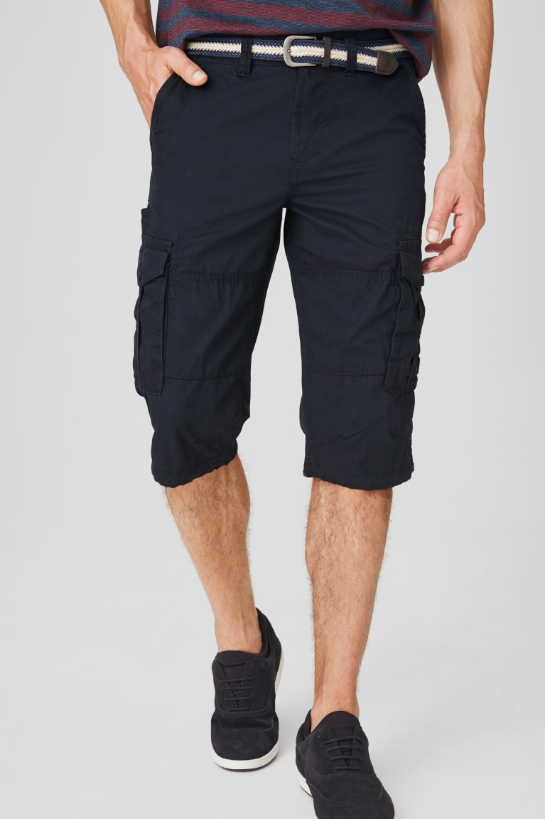  Bleu Foncé Shorts C&A Cargo Bermuda With Belt - france MSE-0148738