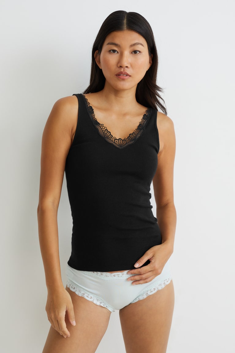  Noir Sous Vêtement C&A Camisole Organic Coton - france KUP-6658541