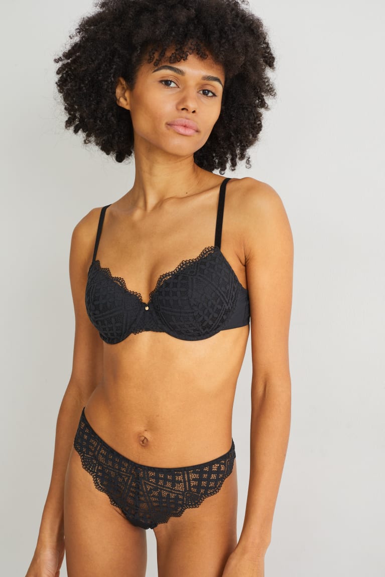  Noir Sous Vêtement C&A Underwire Bra Demi Rembourré Lycra - france KFJ-5707857