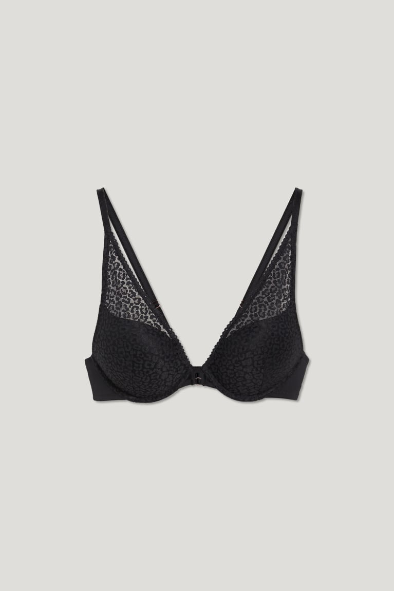  Noir Sous Vêtement C&A Underwire Bra Plunge Rembourré Push-up - france KZX-4071888