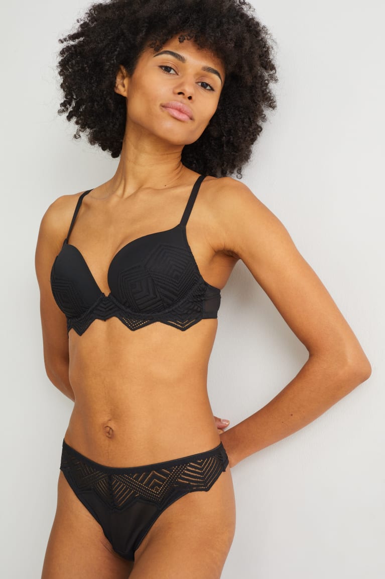  Noir Sous Vêtement C&A Underwire Bra Plunge Push-up - france PLP-6854327