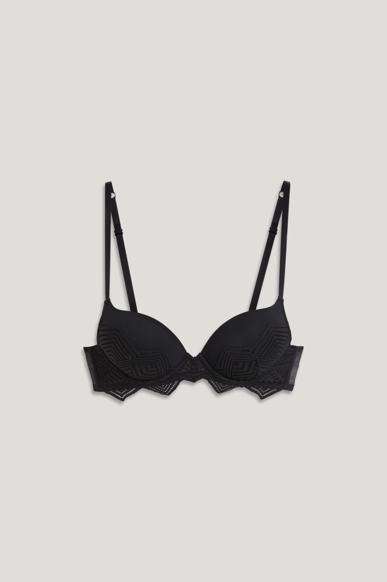  Noir Sous Vêtement C&A Underwire Bra Plunge Push-up - france PLP-6854327