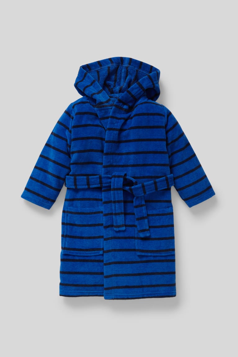  Bleu Noir Sous Vêtement C&A Terry Bathrobe With Hood Organic Coton Rayé - france FRH-9314828