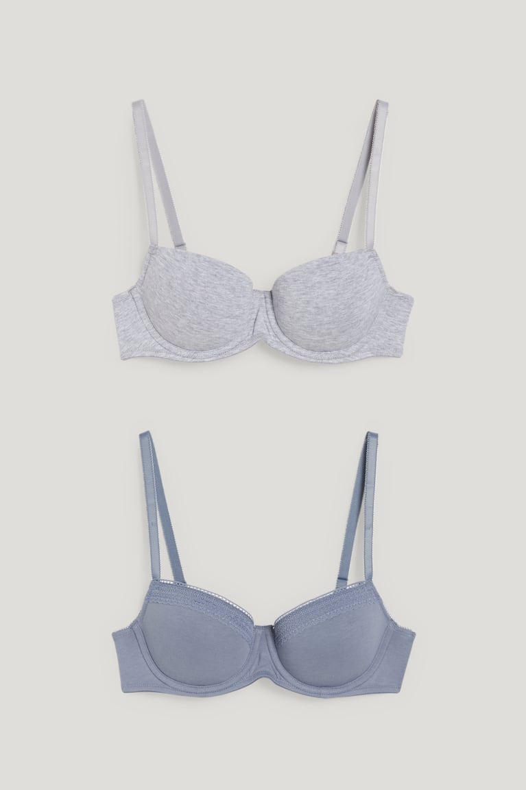  Bleu Grise Sous Vêtement C&A Multipack Of 2 Underwire Bra Demi Rembourré Lycra - france ZJY-0536113