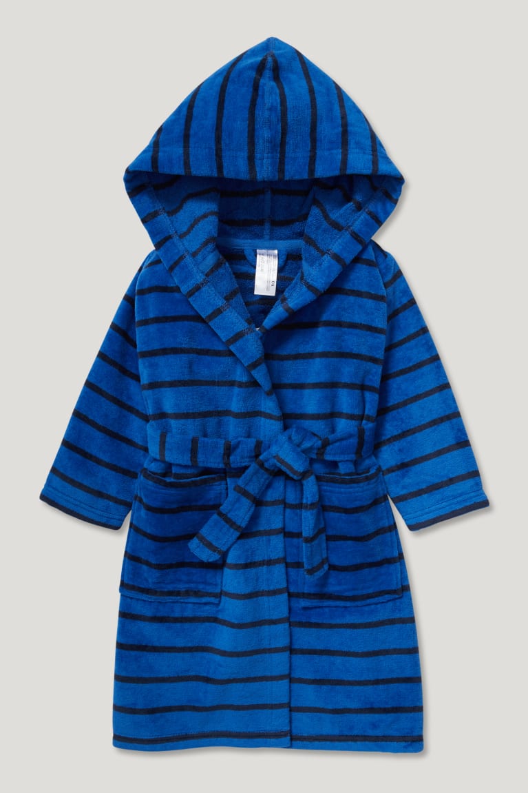  Bleu Foncé Sous Vêtement C&A Terry Cloth Bathrobe With Hood Organic Coton Rayé - france GTL-0310927