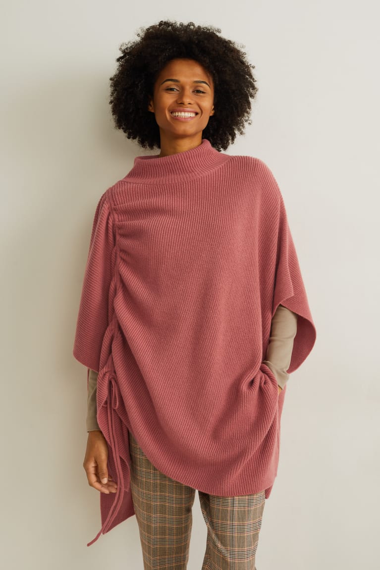  Rose Sweat à Capuche C&A Tricoté Cashmere Blend Poncho - france WDU-5975394