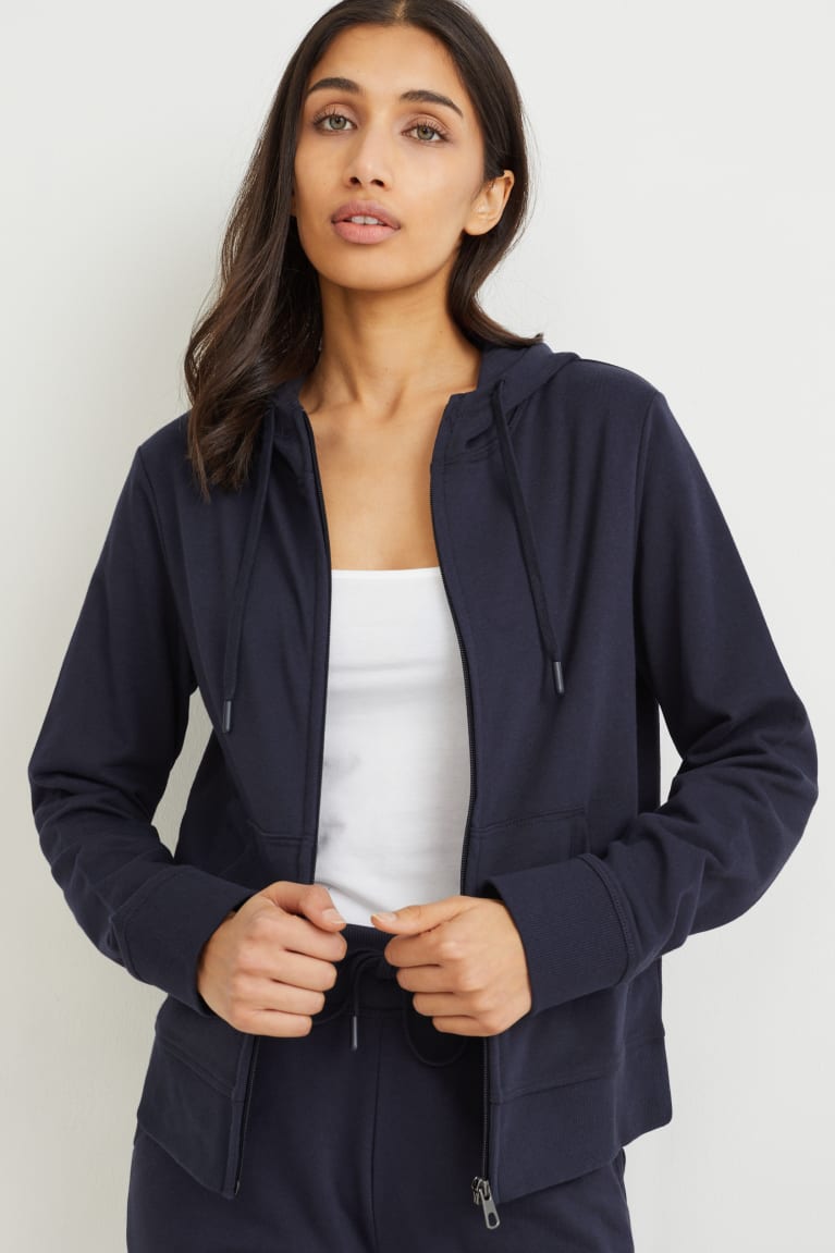  Bleu Foncé Sweats C&A Basic Zip-through With Hood Organic Coton - france TQK-1490188