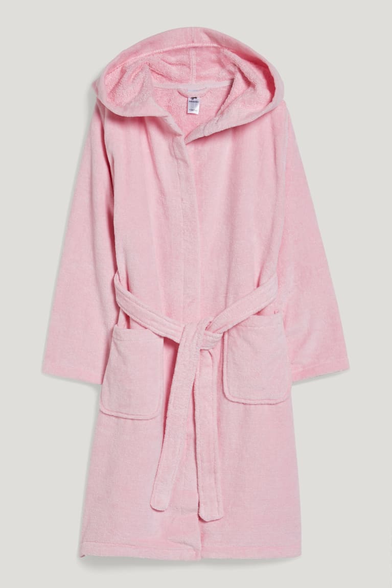  Rose Sous Vêtement C&A Terry Cloth Bathrobe With Hood Organic Coton - france ZJA-5521274